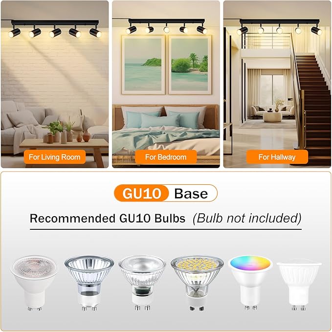 5 Light Track Lighting Kit,Black 5 Way Modern Plug in Ceiling Spotlight,Industrial LED Wall Light for Kitchen Cabinet Gallery Bar Hallway Living Room,Rocker Switch,15 Foot Cord(No Bulb)