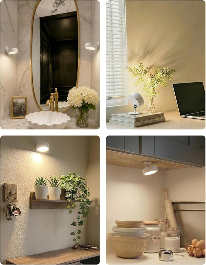 EZVALO LED Wall Mounted Light, 3000mAh Rechargeable Cordless Wall Sconce, Dimmable with Remote & Touch Control, 3 Color Temps, 360° Rotatable for Bedroom, Bedside, Reading(White, 3Pack)