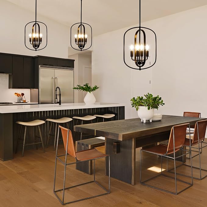 Black Chandelier for Dining Room Light Fixture, Modern Farmhouse Chandelier for Entryway Foyer Lighting Fixtures, Pendant Lights Kitchen Island Hanging Rustic Small Chandelier for Living Room