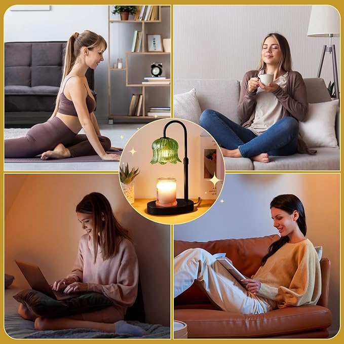 CRMILL Candle Warmer Lamp Electric Timer - House Gifts New Home Bedroom Decor Candle Lamps Green Candle Lights