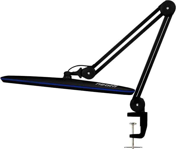 Neatfi XL 2,200 Lumens 20W LED Task Lamp – 23” Ultra-Wide Head | 182 SMD LEDs | 4 Brightness Levels | 3 Light Modes | Eye-Caring, Glare-Free | Adjustable Arm (CCT with Clamp, Black)
