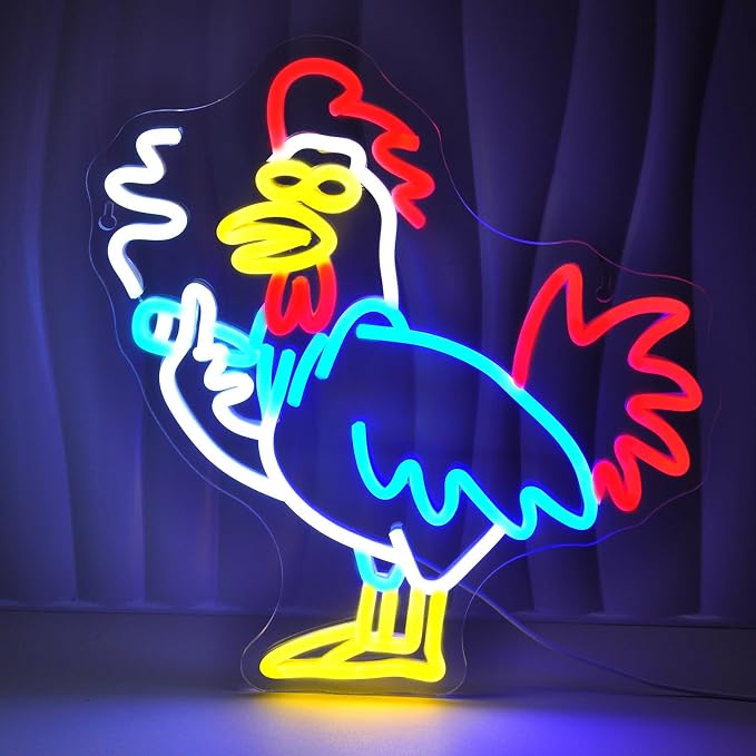 JEDAEMEN Rooster Neon Signs for Wall Decor LED Sign Neon Lights Room Decor | Rooster Led Light Sign Preppy Game Room Decor Light Up Sign for Birthday Party Decoration USB Powered