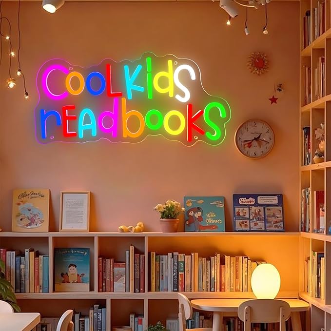 Cool Kids Read Books Neon Sign,Neon Lights for Classroom Reading Corner Bedroom Library,Read Sign for Book Lovers Christmas Gift for Kids & Teens