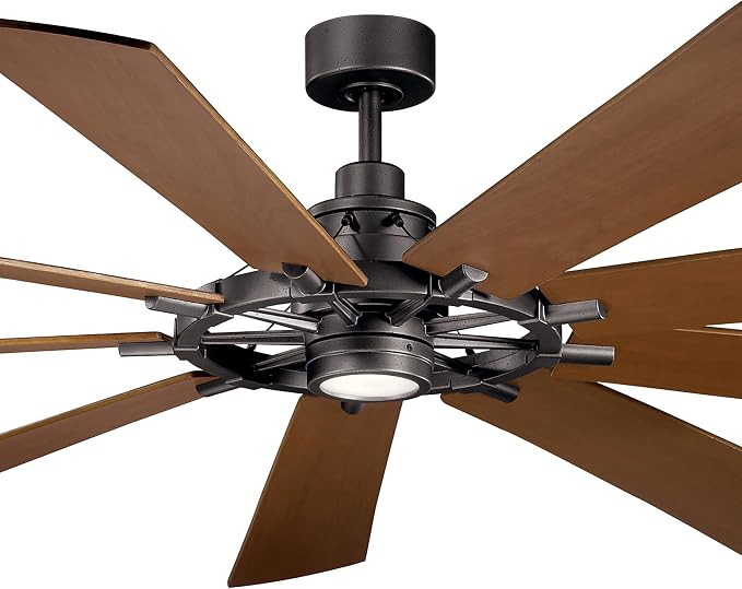 Kichler Gentry 85" Ceiling Fan with LED Light, Anvil Iron | Large DC motor fan with 9 blades and dimmable LED light for expansive indoor rooms, 300285AVI