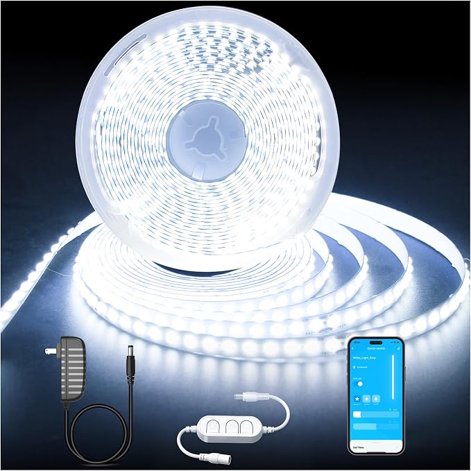 DAYBETTER COB LED Strip Light Daylight White, 32.8 ft Dimmable 6500K Super Bright White Led Lights, 24V Flexible LED Tape Light for Bedroom, Kitchen, DIY Lighting