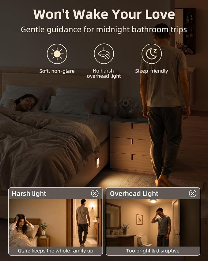 EZVALO Rechargeable Motion Sensor Night Lights, 4 Pack Magnetic Stick-On LED Lights, 3 Color Temperatures, 10%-100% Dimming & Memory, 1000mAh Light for Closet, Bedroom, Hallway, Stairs, Bathroom
