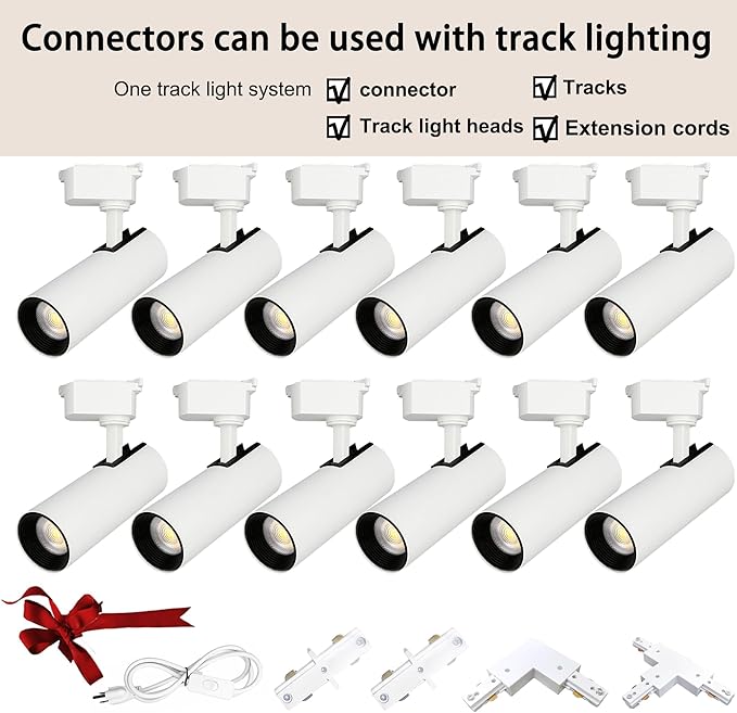 H Type Track Lighting Accessories, White Adjustable Connector for 3-Wire-1 Track Rail, Track Connector for H Track System, LED Track Lighting Kit