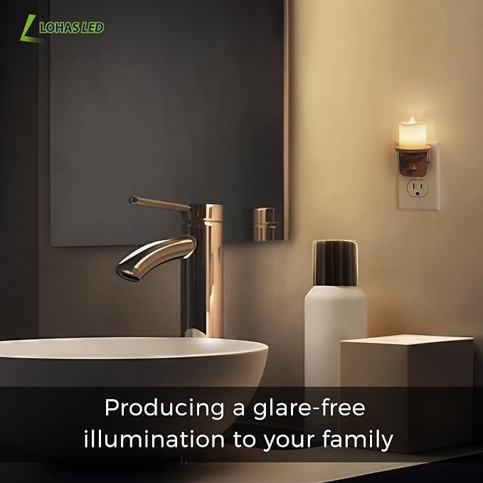 L LOHAS LED Night Light, 2 Pack Flameless Candle Night Light Plug in | Dusk to Dawn Sensor, 0-100LM Dimmable Nightlight, 3000K Soft White, Vintage Decorative Night Lights for Hallway Bathroom