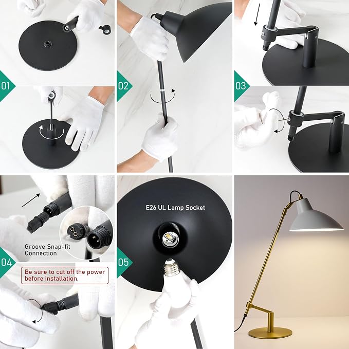Desk Lamp Modern Industrial 100% Metal Adjustable Table Lamp 24", Natural Light (4000K) with Dimmer, Ideal for Office Bedroom Study Room Living Room Nightstand Bedside Lamps White+Brass