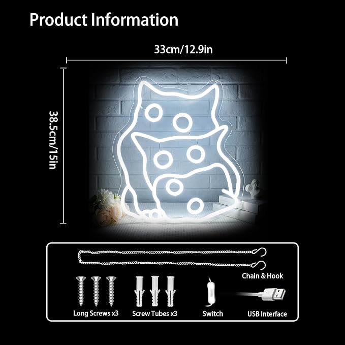 Cat Neon Sign Led Sign Neon Signs for Wall Decor Neon Lights | Cat Led Light Up Sign, Whit Room Decor, Boys Girls Gift, Party, Wall Decor, 5V USB Powered
