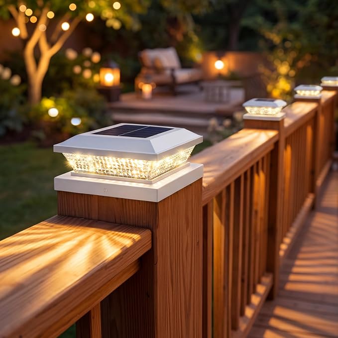 4x4 Solar Post Cap Lights Outdoor 4 Pack, Waterproof Solar Fence Light for Wooden/Vinyl Post, 2 Color Outside Deck Patio Porch Decor, White