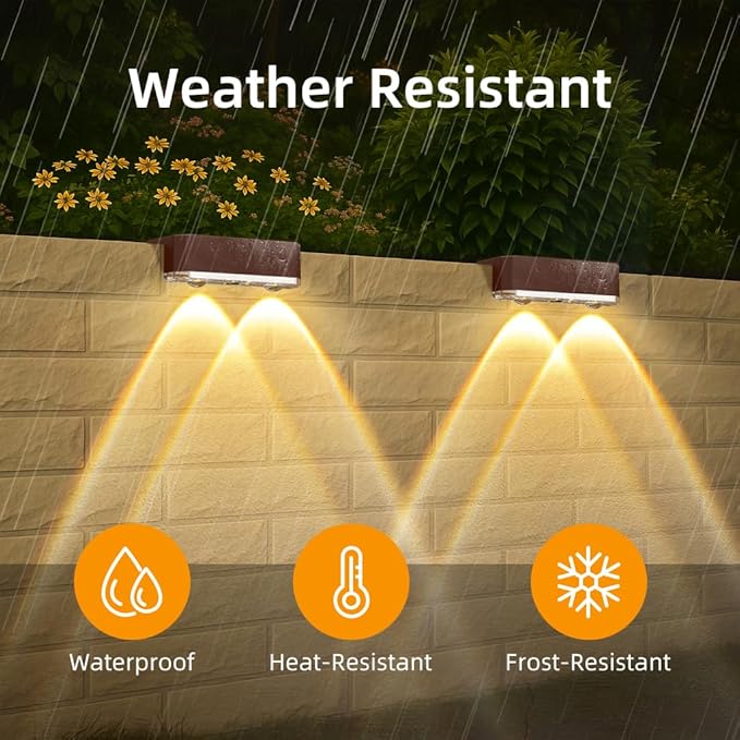 Peasur Solar Fence Lights Outdoor, 8 Pack Step Light Solar Powered, Waterproof LED Deck Lights for Stairs Railing Yard Patio Outside Warm White-Brown