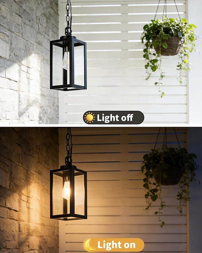 13" Outdoor Pendant Light for Porch - Farmhouse Exterior Hanging Lantern with Clear Glass,Weatherproof for Entryway, Doorway, Patio, Garden, and Outdoor Spaces
