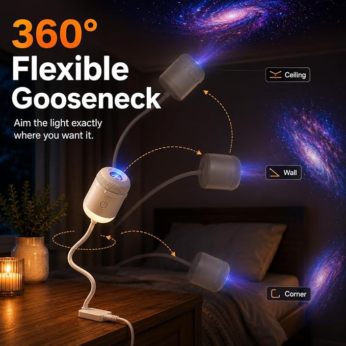 2027 New Hd Smart Dynamic 5d Holographic Night Light Projector, Plug and Play Hd Star Projector, 360° Adjustable Hd Galaxy and Ocean Projector for Bedroom Ceiling