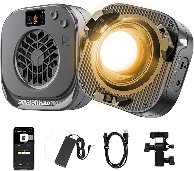 amaran Halo 100x Portable Video Light,100W Bi-Color COB Light | CRI 96+, TLCI 97+ APP Control 2,700K-6,500K Bowens Mount LED Studio Lighting for YouTube Vlog Recording Photography Light