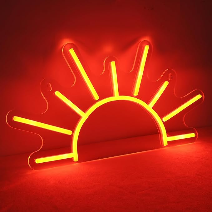 Orange Sunrise Neon Sign, Attivolife Light up Sun LED Wall Decor Lamp, Ideal for Home Living Room Cafe Shop Bar Party, Decoration with Dim USB Powered, Christmas Day Birthday Present for Kids Friend