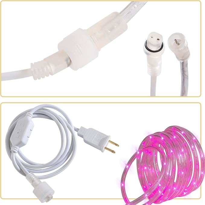 50ft Pink Rope Lights,Connectable for Indoor & Outdoor,110V Transparent Flexible Tube Lights,Waterproof LED Rope Lighting for Outside,Deck,Patio,Pool,Camping,Bedroom Decor,Landscape Lighting