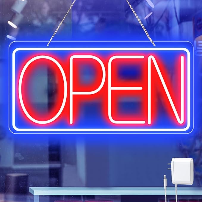 22" X 11" Led Neon Open Signs for Business 12V/2A Ultra Bright Led Neon Open Signs Plug In Electric Light Up Open Sign with ON/OFF Switch for Bar Salon Coffee Stores Club Hotel (Horizontal)