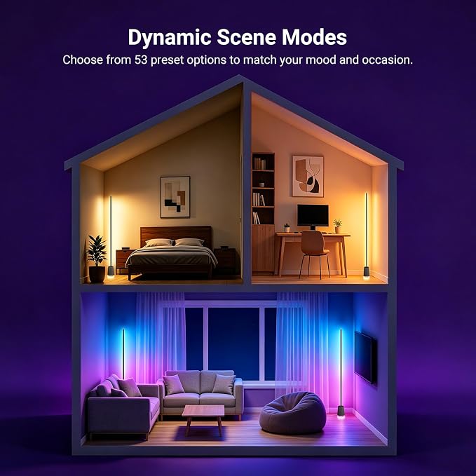 NEEWER NF06 RGB IC CW Smart Floor Lamp, 1500lm LED Standing Corner Light, APP/AI Design/Music Sync, 16 Million Color Ambient Lighting Compatible with Google and Alexa, Living Room Bedroom Home Decor