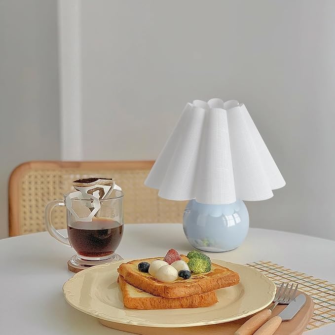 Light Blue Small Touch Control Table Lamp for Bedroom,Blue Bedside Lamps for Nightstand,Cute Mini Small Table Lamps for Small Spaces with Scalloped Shade for Kitchen Counter,Bookshelf,Living Room