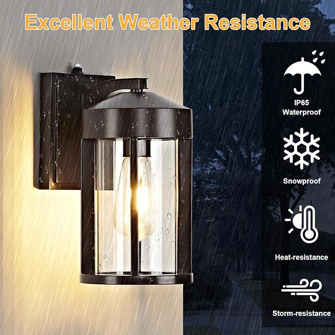 Dusk to Dawn Outdoor Lights Fixture Wall Mount–Geometric Industrial Bronze Exterior Wall Sconce, Waterproof Anti-Rust with Photocell Sensor Outside Porch Light for House Patio Entryway Garage (2 Pack)