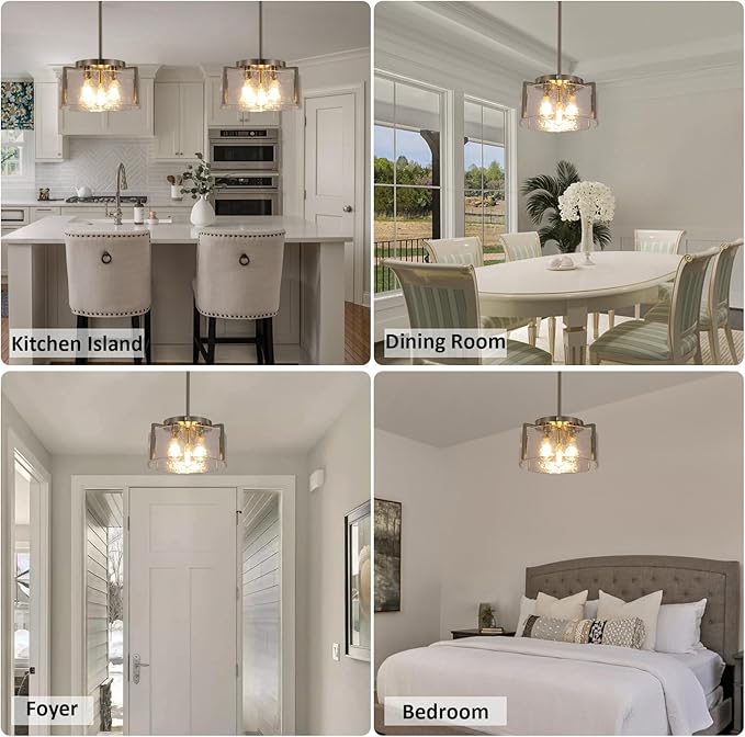Nickel Chandeliers for Dining Room Light Fixture, 3 Light Entryway Light Fixture, Adjustable Pendant Lights Kitchen Island Modern Farmhouse Kitchen Foyer Chandelier for Entryway, Bedroom, Bathroom