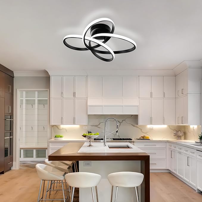 Modern LED Chandelier, 50W LED Ceiling Light with Remote Control, 3000-6000K Color Temperature Changing, Balck Chandelier for Bedroom, Entryway, Hallway, Kitchen