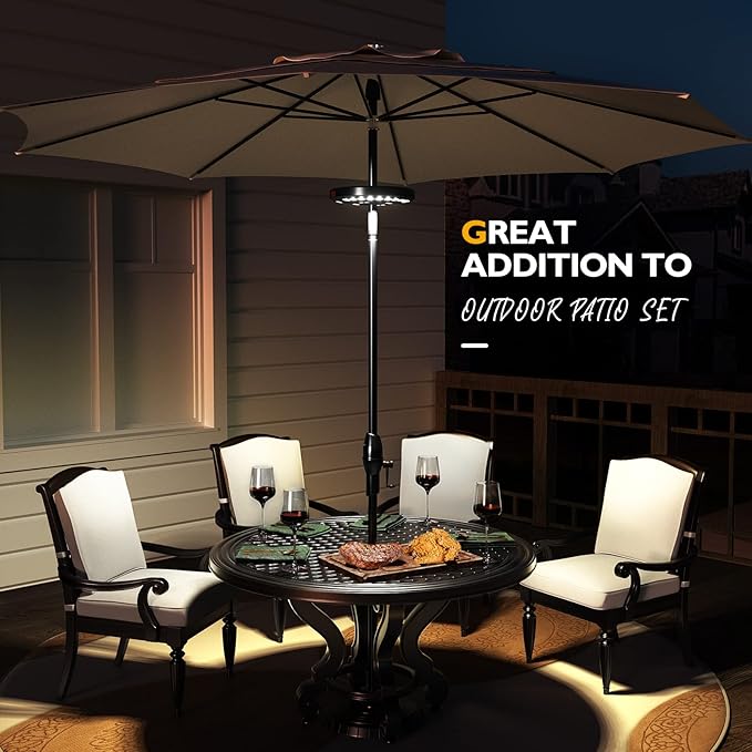 Eletorot Patio Umbrella Lights-Rechargeable Outdoor Lights for Patio Decor, Patio Table Lights Pole Light 28 LED 3 Lighting Modes, Patio Lighting Pool Accessories, Patio Backyard Decor