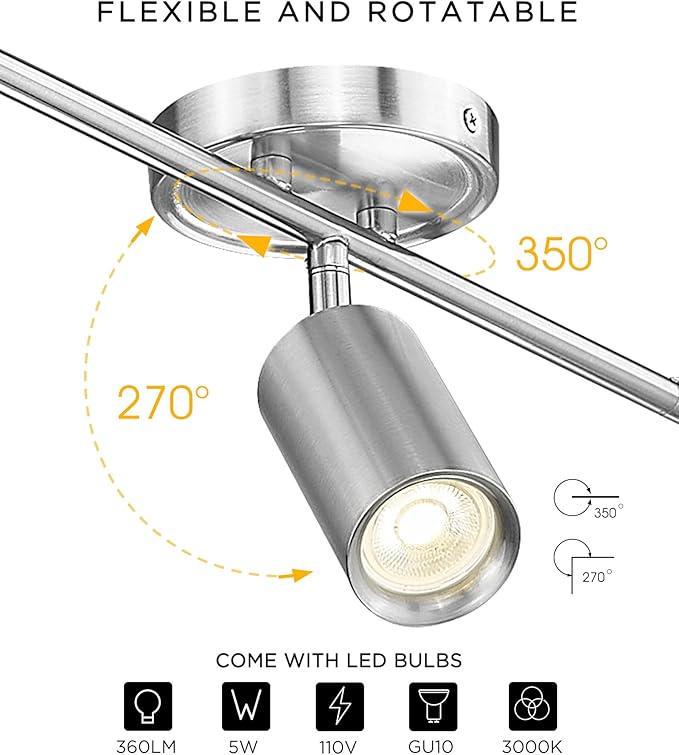 FEMILA 3000K LED Track Lighting, 53" Modern Track Lighting Kit, Come with Bulbs, Brushed Nickel Finish, GU10 Base, 4FS84TL-6 BN