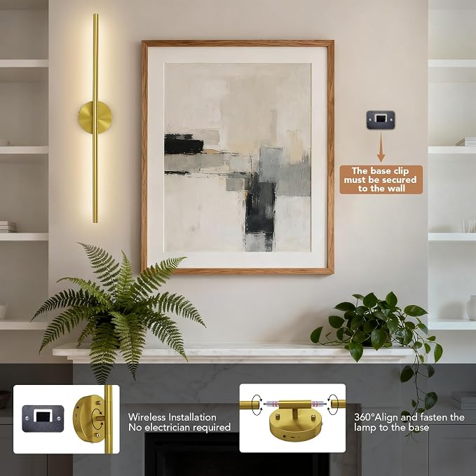TONYFUL Battery Operated Wall Sconce Set of 2, Rechargeable Wall Lamp with 6000mAh Dimmable Bulbs and Remote, 3000K-6500K LED Wireless Wall Lights for Bedroom, Living Room, Hallway Decor, Background