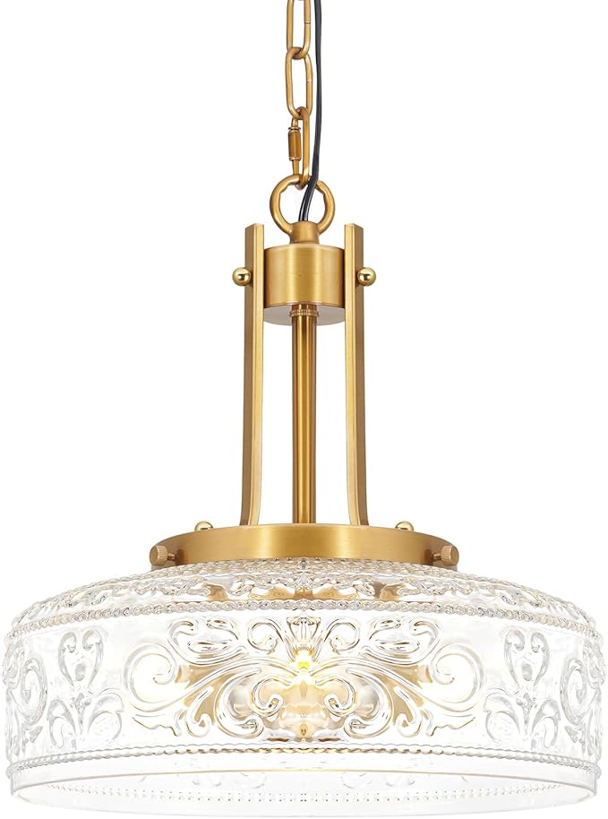 Vintage 3-Light Pendant Lights Kitchen Island, Gold Brushed Metal & Clear Glass Ceiling Pendant Light, Adjustable Gold Chandelier Light Fixture Over Dining Table ,Bathroom, Breakfast, Hallway, E12*3