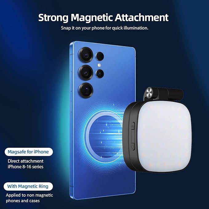Magnetic Selfie Light Compatible for MagSafe iPhone, CRI 95+ 700lx/0.3m Folding LED Phone Fill Ring Lighting with Full Mirror for Zoom Makeup Photography Recording Video Conference TikTok (M27-Black)