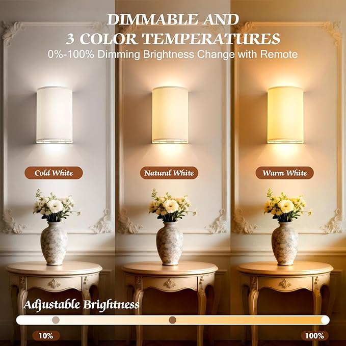 OCATO Wall Sconces Battery Operated Wireless Wall Sconces Set of Two | Battery Operated Magnetic Lamp Rechargeable Lights Dimmable with 16 RGB Walls Decor with Remote Timer for Bedroom Living Room