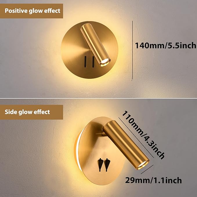 ZEROUNO Wall Mount Reading Light for Bedroom, Backlight Night Wall Lamp, Hardwired Sconce with Switch,LED Wall Lighting for Bedroom Bedside Lamps (Antique Bronze)