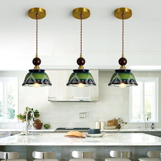 vintage ceramic pendant light 1-Light Green Adjustable Cord Chandelier | Industrial pendant light fixtures Hanging Light for Kitchen Island Bar