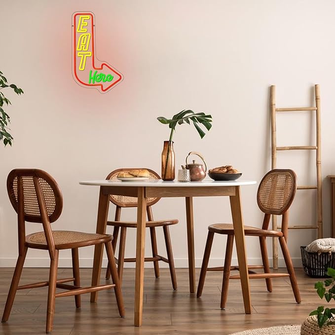 Eat Here Neon Sign for Wall Decor Kitchen Neon Light Colorful LED Neon Signs Arrow Led Neon lights for Restaurant Kitchen Living Room Decoration