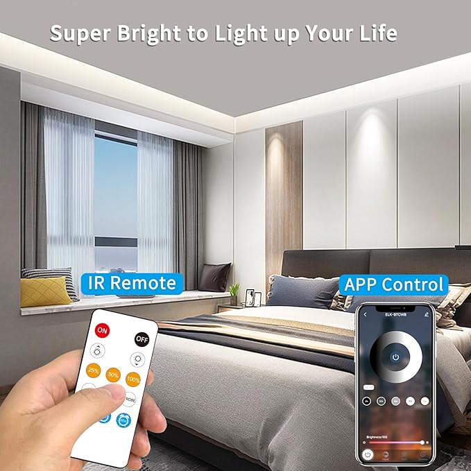 100ft COB LED Strip Lights 6000K White Dimmable DC 24V Flexible LED Tape Light for Bedroom, with Remote and app Control LED Light Strip,for DIY Home Decoration
