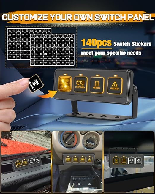 Wireless 4 Gang Switch Panel, Niking Auto Multifunction Offroad LED Switch Pods with Toggle Pulse Auxiliary Universal Circuit Control 12V Relay System Control Box for Trucks SUV UTV Car Boat RV Marine