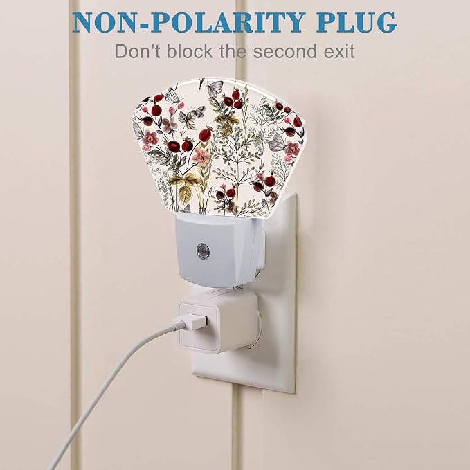 Butterfly Plug in Night Lights, Vintage Flowers Plants Nightlight Plug Into Wall Dusk to Dawn Sensor for Kid Girls Boys Women Men Bedroom, Hallway, Kitchen, Bathroom, Stairs Decor