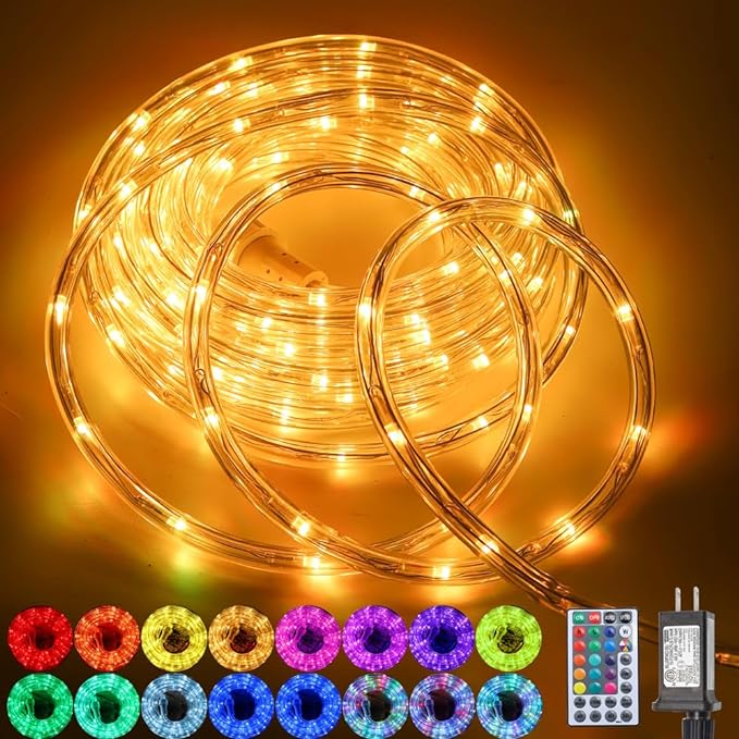 26ft 160LED Rope Lights for Outside, Color Changing Rope Lights Indoor Outdoor with Remote, 16 Colors Waterproof Christmas Light Outdoor for Deck, Patio, Pool, Camping, Bedroom, Landscape Decorations