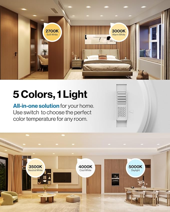 Sunco 12 Pack 6 Inch LED Recessed Lights, Retrofit Can Lights, Smooth Trim, 965 LM, 13W (75W Equivalent), Selectable CCT 2700K/3000K/3500K/4000K/5000K, Dimmable, Damp Rated UL
