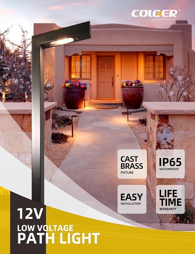 COLOER Brass Low Voltage Garden Lights 1-Pack with 3W LED G4 Bulb(603B) | 9-17V AC/DC Garden Lights Electric, Bronze Finish, IP65 Waterproof, Outdoor Pathway Light for Yard, 2700K Landscape Lighting