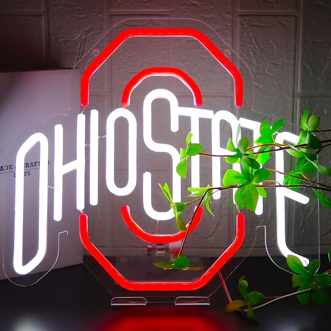 Ohio Football Neon Signs for Wall Decor，University Led Light Up Sign Suitable for Man Cave Dormitory Office Bar Pub Wall Art Gifts for Teen Boys Girls