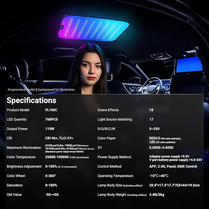 NEEWER 115W Upgraded Inflatable RGB Softbox Video Light, APP/2.4G/DMX Control Flexible LED Folding Panel Lighting 2500K-10000K 14700lux/0.5m CRI96+ for Studio Photography Streaming Recording, FL100C