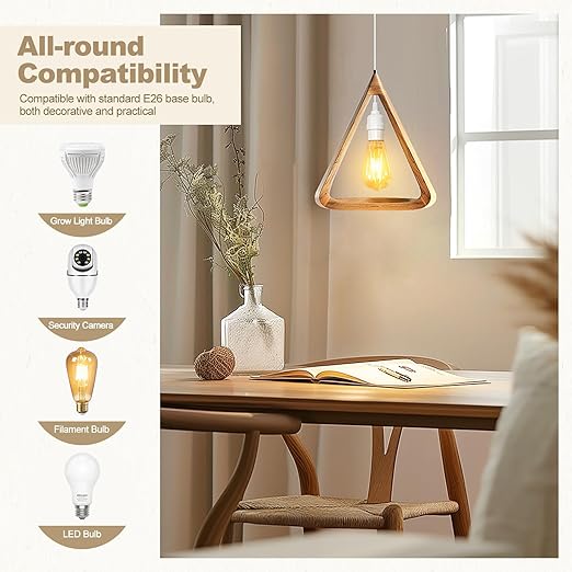 DiCUNO Hanging Lantern Extension Cord Cable, E26 Pendant Light Socket On Off Inline Cord Switch Control Lamp, Switch Close to Polarized Plug, 6.6 Feet (2M), White, 4-Pack