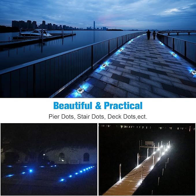 VOLISUN Solar Driveway Lights Dock Deck Lights 12 Pack,2 Colors in 1, LED Solar Powered Waterproof Outdoor Warning Step Light for Driveway Sidewalk Pathway (White/Blue),Auto On/Off