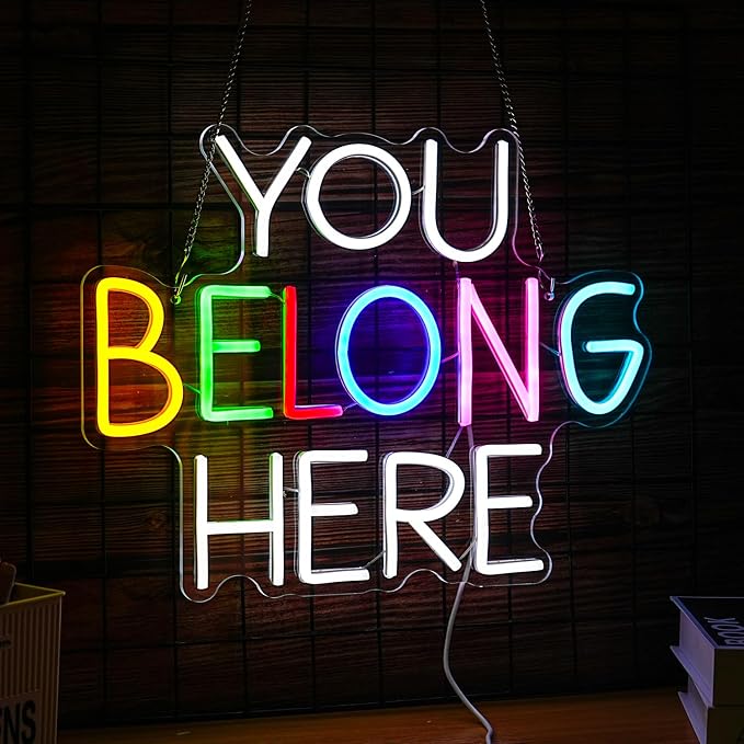 You Belong Here Neon Sign Dimmable Colourful LED Neon Light Sign for Wall Decor USB Powered Letters Neon Light for Bedroom Party Classroom Bar Neon Decor