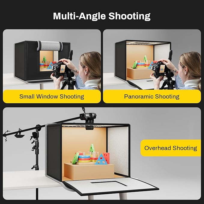 RALENO 16"x12" Photo Light Box Photography, 24W Foldable Photo Studio Light Box, Dimmable Shooting Tent Kit with CRI>95 & 6 Backdrops for Toys Jewelry Watches Cosmetics