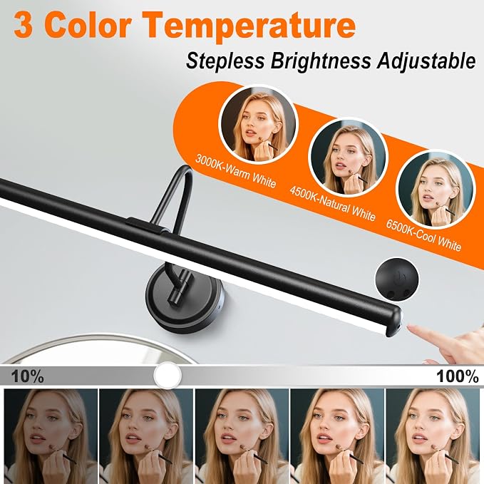 Battery Operated Vanity Lights, Magnetic Mount Bathroom Light Fixture Over Mirror with Remote, Dimmable 3 Color Temp Timer, 22.8 Inch Makeup Mirror Light Bar for Bathroom Bedroom Dressing Table