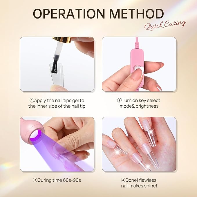 AORAEM LED Nail Lamps 3W Flexible Gooseneck Lamp Quicky Dry Nail Manicure Dryer Gel Polish Curing Light Plug Play Portable Flash Cure Light for Gel Nails Home DIY Professional Nail Tools Pink